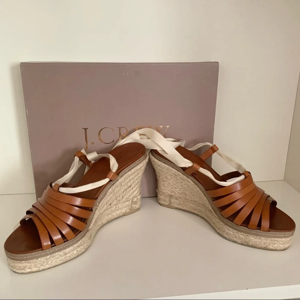 J. Crew leather espadrille wedge sandals Italy